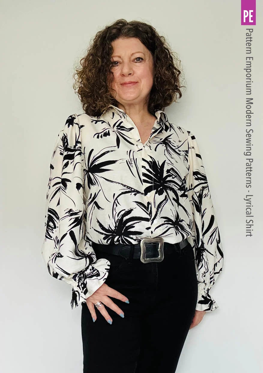 Tie Neck Shirt PDF Sewing Pattern for Soft Drapey Wovens, Featuring Puff Sleeves and a Gathered Frill