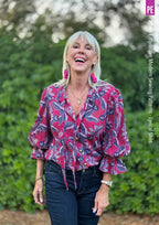 Tie Neck Shirt PDF Sewing Pattern for Soft Drapey Wovens, Featuring Puff Sleeves and a Gathered Frill