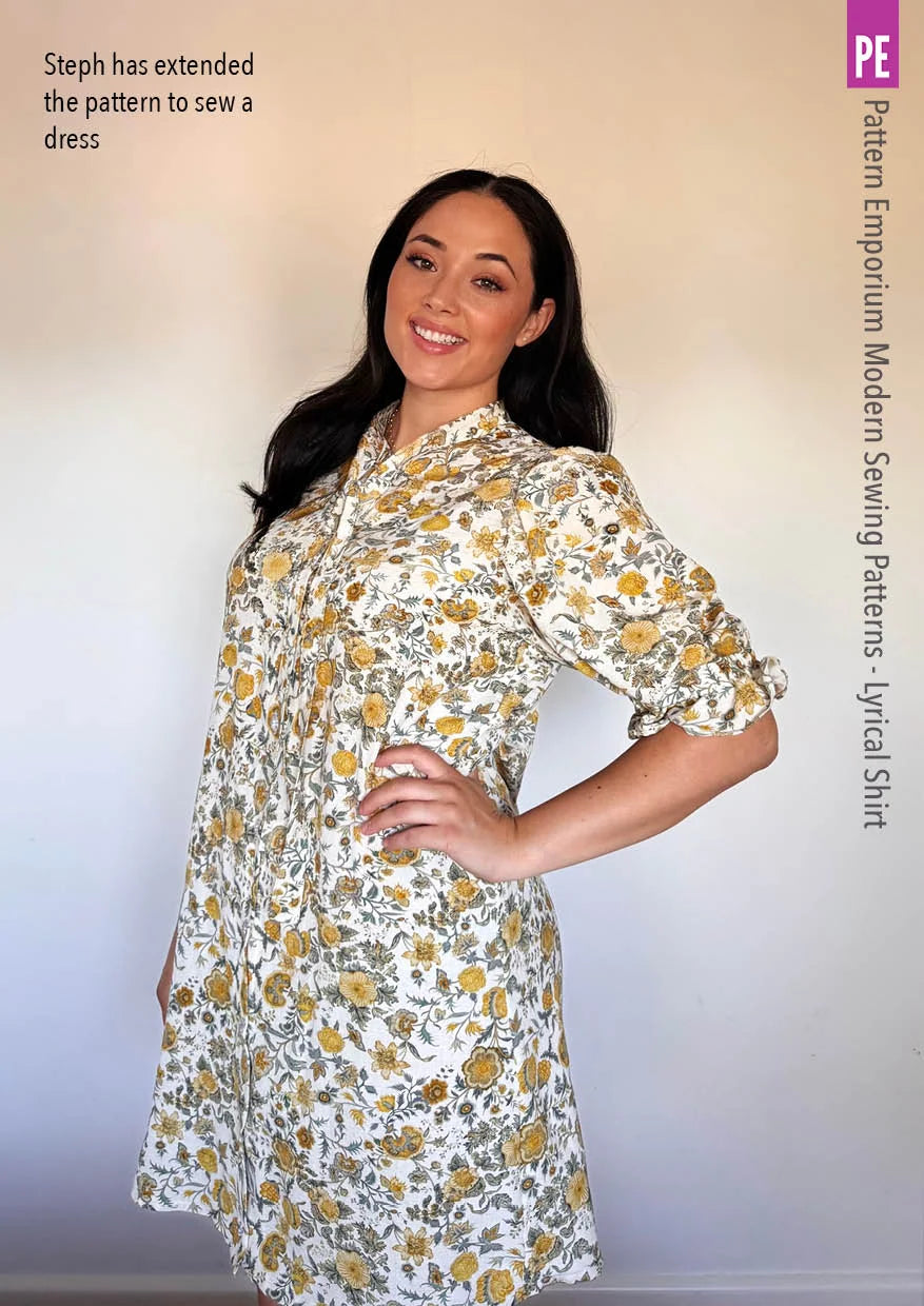 Tie Neck Shirt PDF Sewing Pattern for Soft Drapey Wovens, Featuring Puff Sleeves and a Gathered Frill