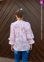 Tie Neck Shirt PDF Sewing Pattern for Soft Drapey Wovens, Featuring Puff Sleeves and a Gathered Frill