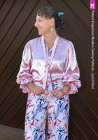 Tie Neck Shirt PDF Sewing Pattern for Soft Drapey Wovens, Featuring Puff Sleeves and a Gathered Frill