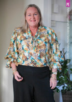 Tie Neck Shirt PDF Sewing Pattern for Soft Drapey Wovens, Featuring Puff Sleeves and a Gathered Frill
