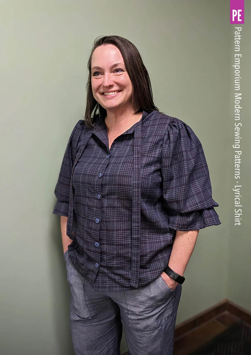 Tie Neck Shirt PDF Sewing Pattern for Soft Drapey Wovens, Featuring Puff Sleeves and a Gathered Frill