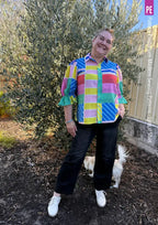 Tie Neck Shirt PDF Sewing Pattern for Soft Drapey Wovens, Featuring Puff Sleeves and a Gathered Frill