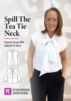 Tie Neck Top PDF Sewing Pattern for Women Featuring a Tapered Neck Tie and Cap or Flared Long Sleeves