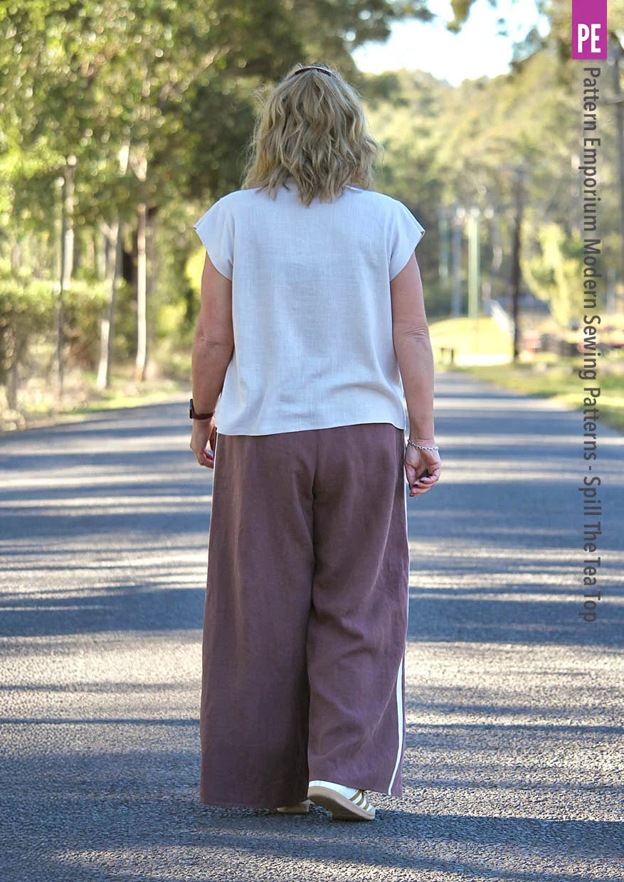 Tie Neck Top PDF Sewing Pattern for Women Featuring a Tapered Neck Tie and Cap or Flared Long Sleeves