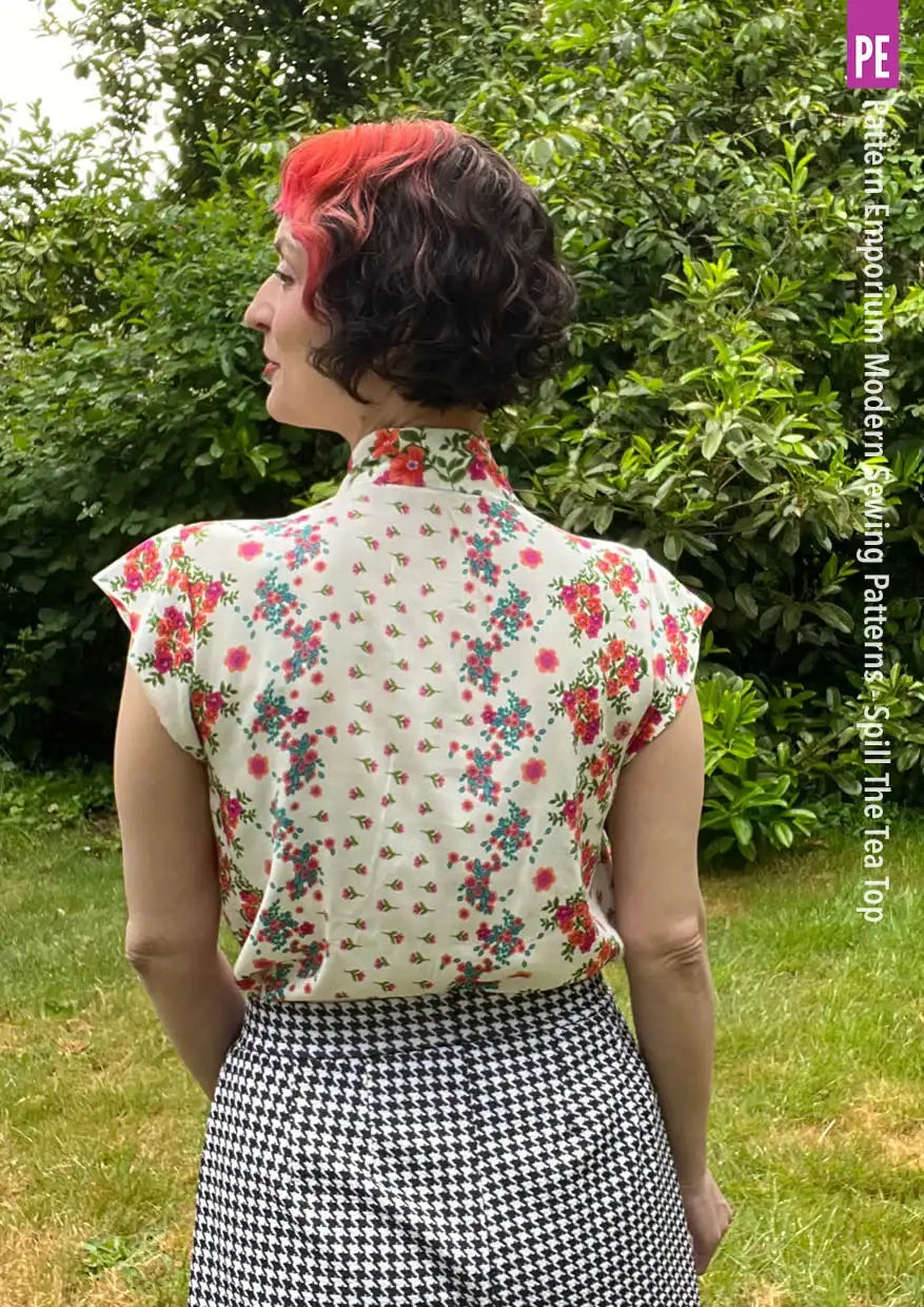 Tie Neck Top PDF Sewing Pattern for Women Featuring a Tapered Neck Tie and Cap or Flared Long Sleeves