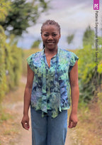 Tie Neck Top PDF Sewing Pattern for Women Featuring a Tapered Neck Tie and Cap or Flared Long Sleeves