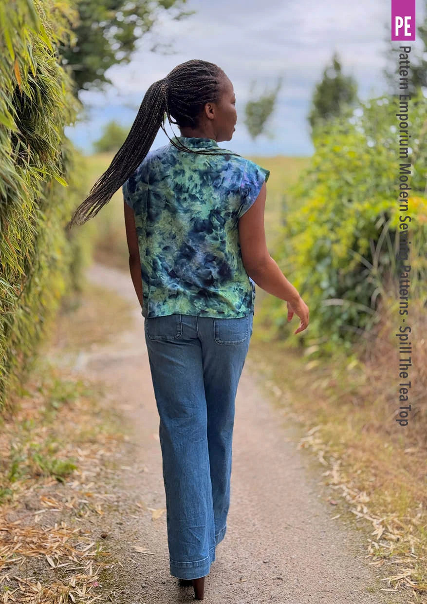 Tie Neck Top PDF Sewing Pattern for Women Featuring a Tapered Neck Tie and Cap or Flared Long Sleeves