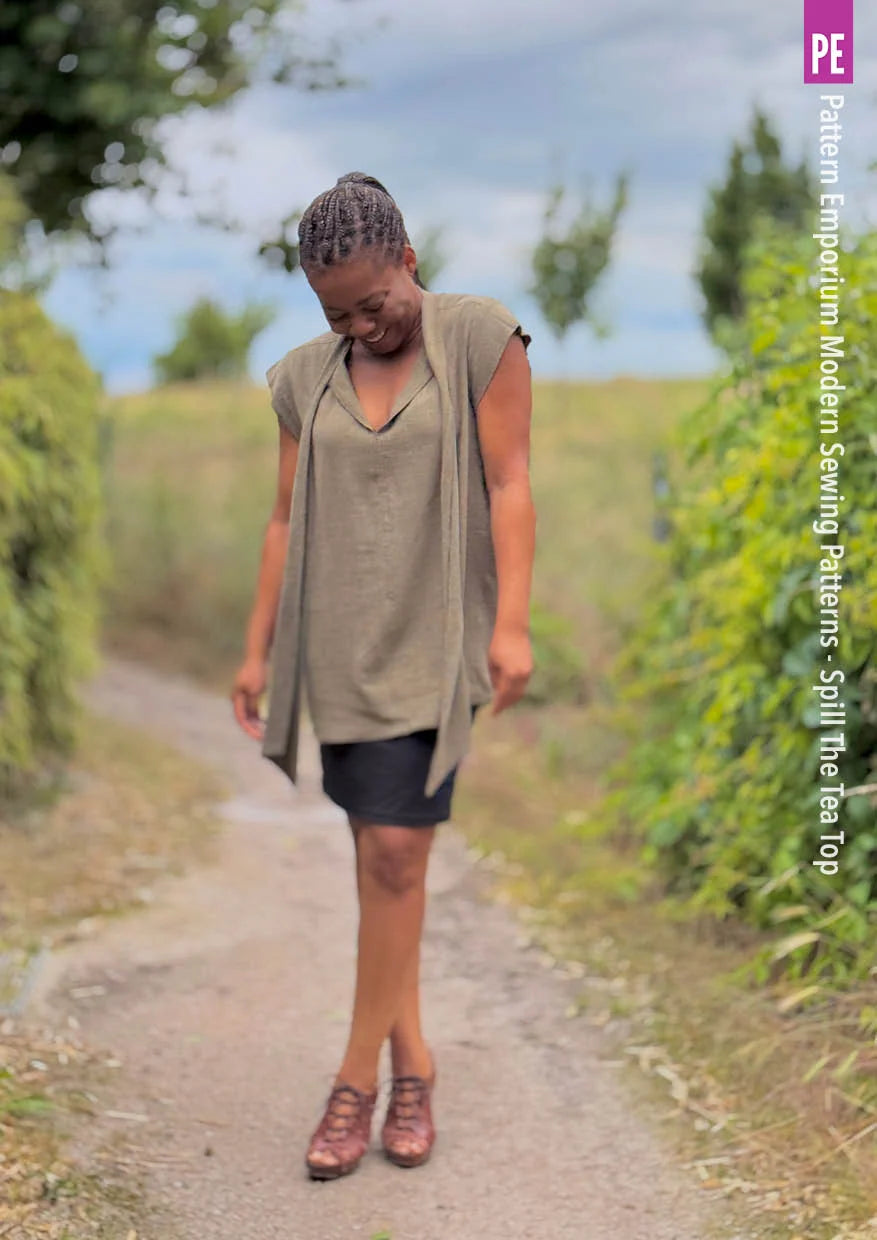 Tie Neck Top PDF Sewing Pattern for Women Featuring a Tapered Neck Tie and Cap or Flared Long Sleeves