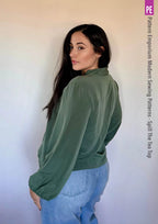 Tie Neck Top PDF Sewing Pattern for Women Featuring a Tapered Neck Tie and Cap or Flared Long Sleeves