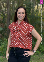 Tie Neck Top PDF Sewing Pattern for Women Featuring a Tapered Neck Tie and Cap or Flared Long Sleeves