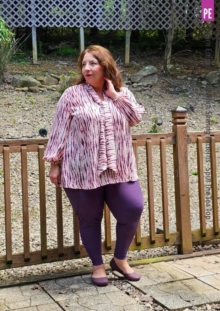 Tie Neck Top PDF Sewing Pattern for Women Featuring a Tapered Neck Tie and Cap or Flared Long Sleeves