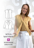 Tie Neck Top PDF Sewing Pattern for Women Featuring a Tapered Neck Tie and Cap or Flared Long Sleeves