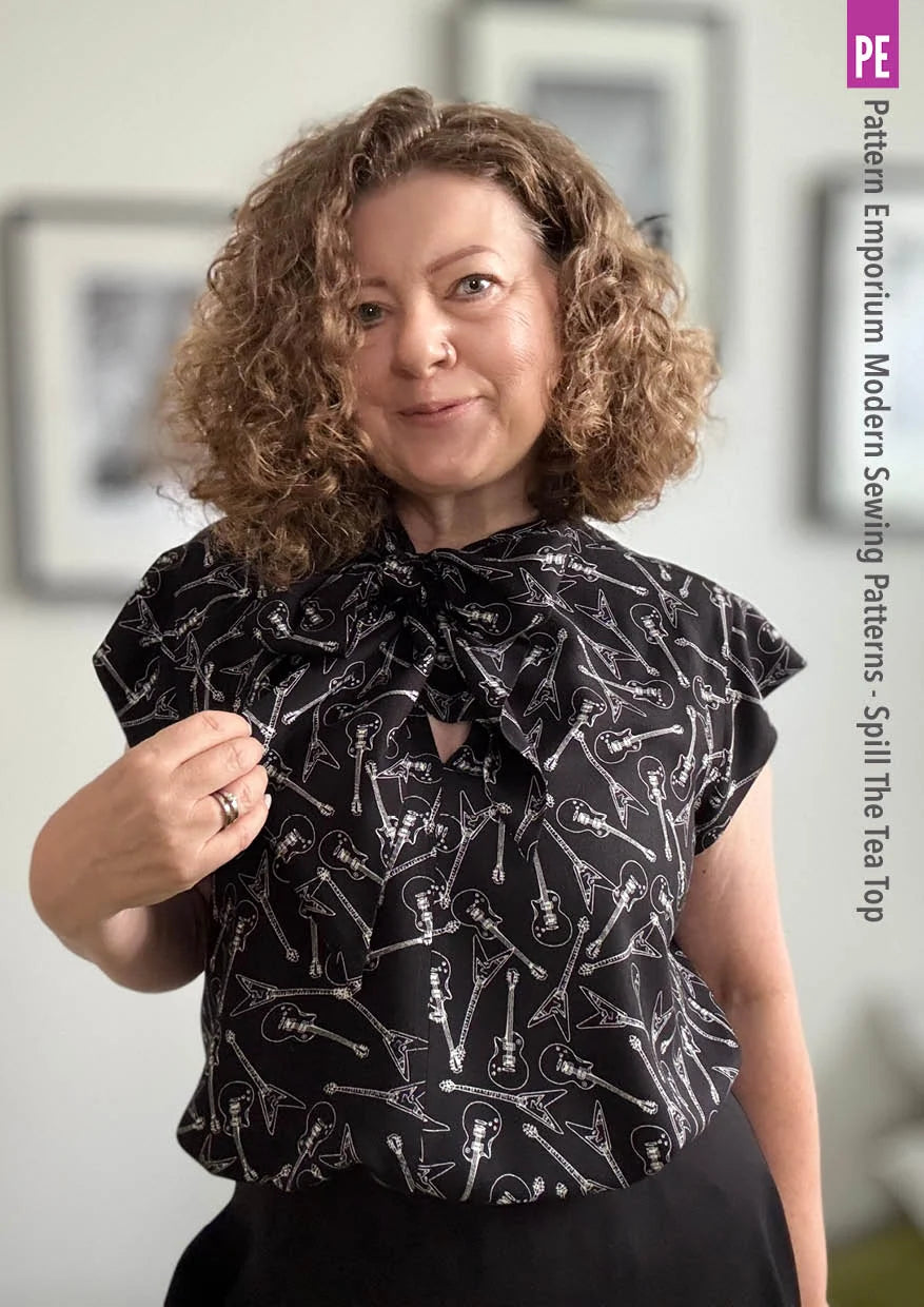 Tie Neck Top PDF Sewing Pattern for Women Featuring a Tapered Neck Tie and Cap or Flared Long Sleeves