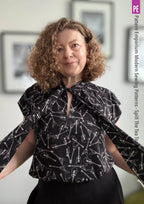 Tie Neck Top PDF Sewing Pattern for Women Featuring a Tapered Neck Tie and Cap or Flared Long Sleeves