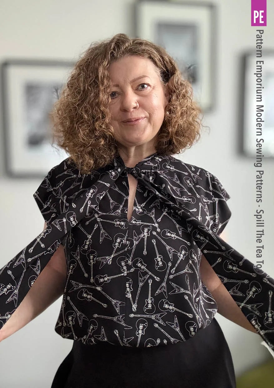 Tie Neck Top PDF Sewing Pattern for Women Featuring a Tapered Neck Tie and Cap or Flared Long Sleeves
