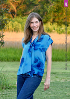 Tie Neck Top PDF Sewing Pattern for Women Featuring a Tapered Neck Tie and Cap or Flared Long Sleeves