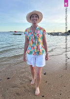 Tie Neck Top PDF Sewing Pattern for Women Featuring a Tapered Neck Tie and Cap or Flared Long Sleeves