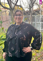 Tie Neck Top PDF Sewing Pattern for Women Featuring a Tapered Neck Tie and Cap or Flared Long Sleeves