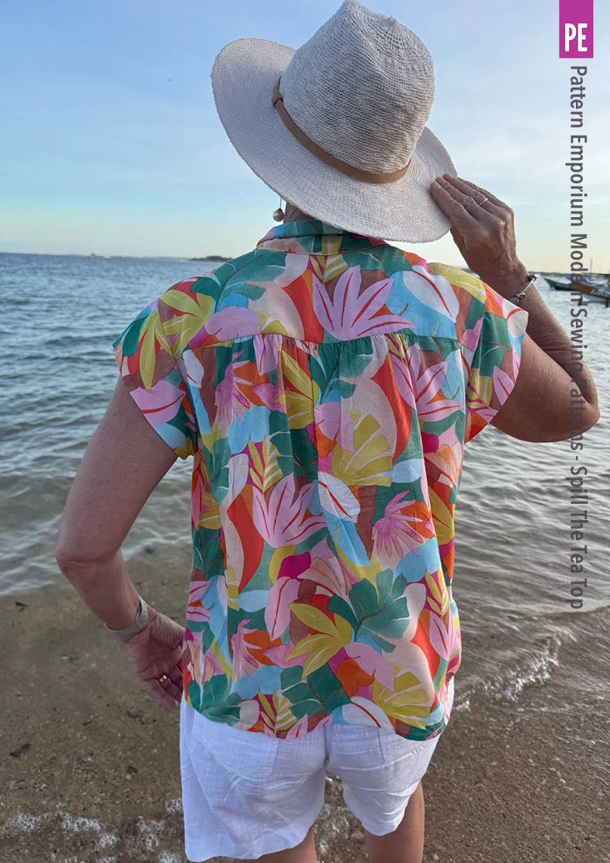 Tie Neck Top PDF Sewing Pattern for Women Featuring a Tapered Neck Tie and Cap or Flared Long Sleeves