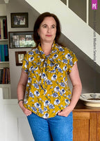 Tie Neck Top PDF Sewing Pattern for Women Featuring a Tapered Neck Tie and Cap or Flared Long Sleeves