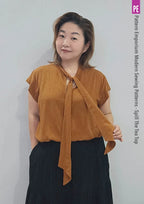 Tie Neck Top PDF Sewing Pattern for Women Featuring a Tapered Neck Tie and Cap or Flared Long Sleeves