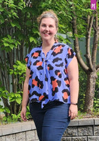 Tie Neck Top PDF Sewing Pattern for Women Featuring a Tapered Neck Tie and Cap or Flared Long Sleeves
