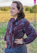 Tie Neck Top PDF Sewing Pattern for Women Featuring a Tapered Neck Tie and Cap or Flared Long Sleeves