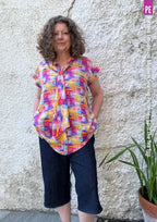 Tie Neck Top PDF Sewing Pattern for Women Featuring a Tapered Neck Tie and Cap or Flared Long Sleeves
