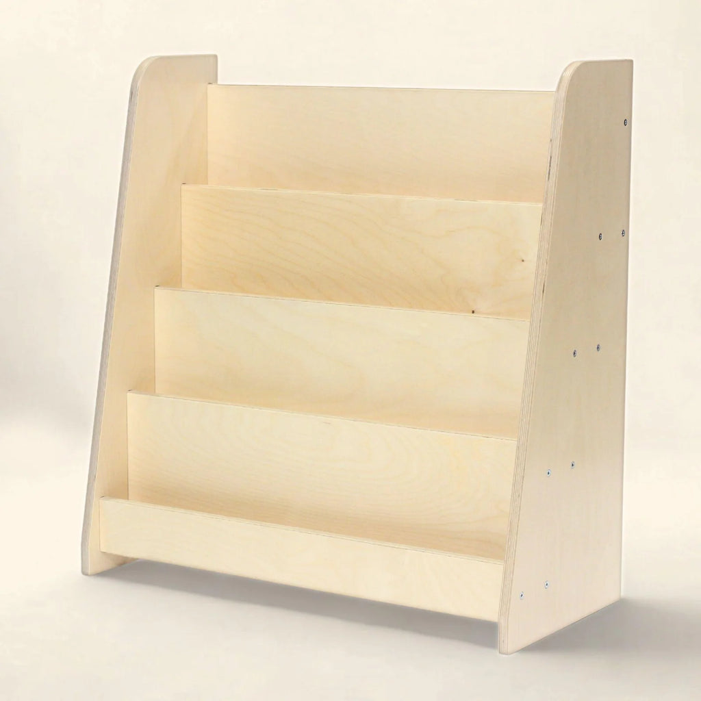 Tiered Montessori Bookshelf in Baltic Birch Wood for Children’s Front-Facing Book Display and Storage