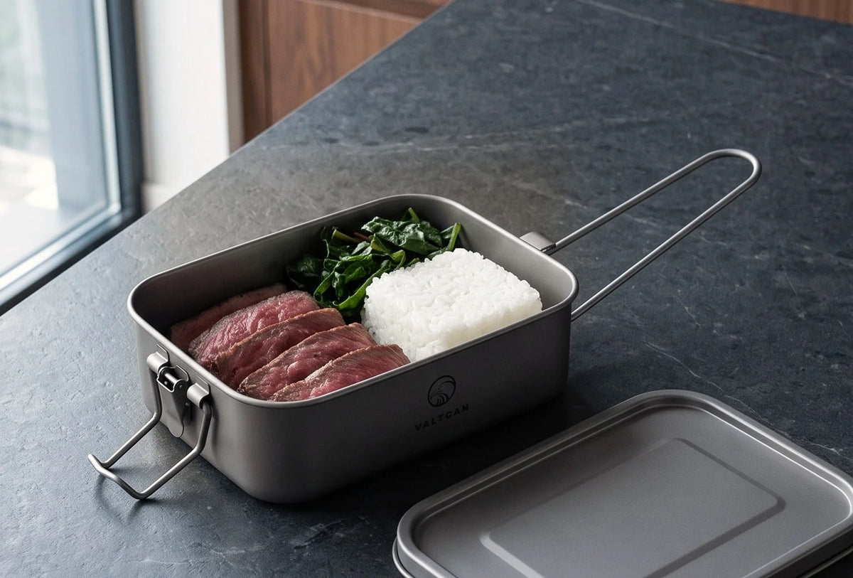 Titanium Bento Box, 1200 ml Leakproof Lunch Container with Removable Gasket and Foldable Handle for Reheating
