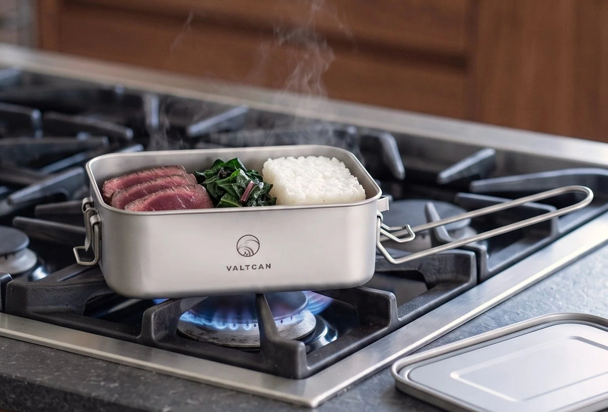 Titanium Bento Box, 1200 ml Leakproof Lunch Container with Removable Gasket and Foldable Handle for Reheating