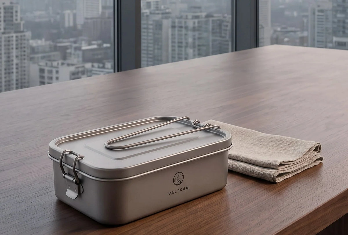 Titanium Bento Box, 1200 ml Leakproof Lunch Container with Removable Gasket and Foldable Handle for Reheating