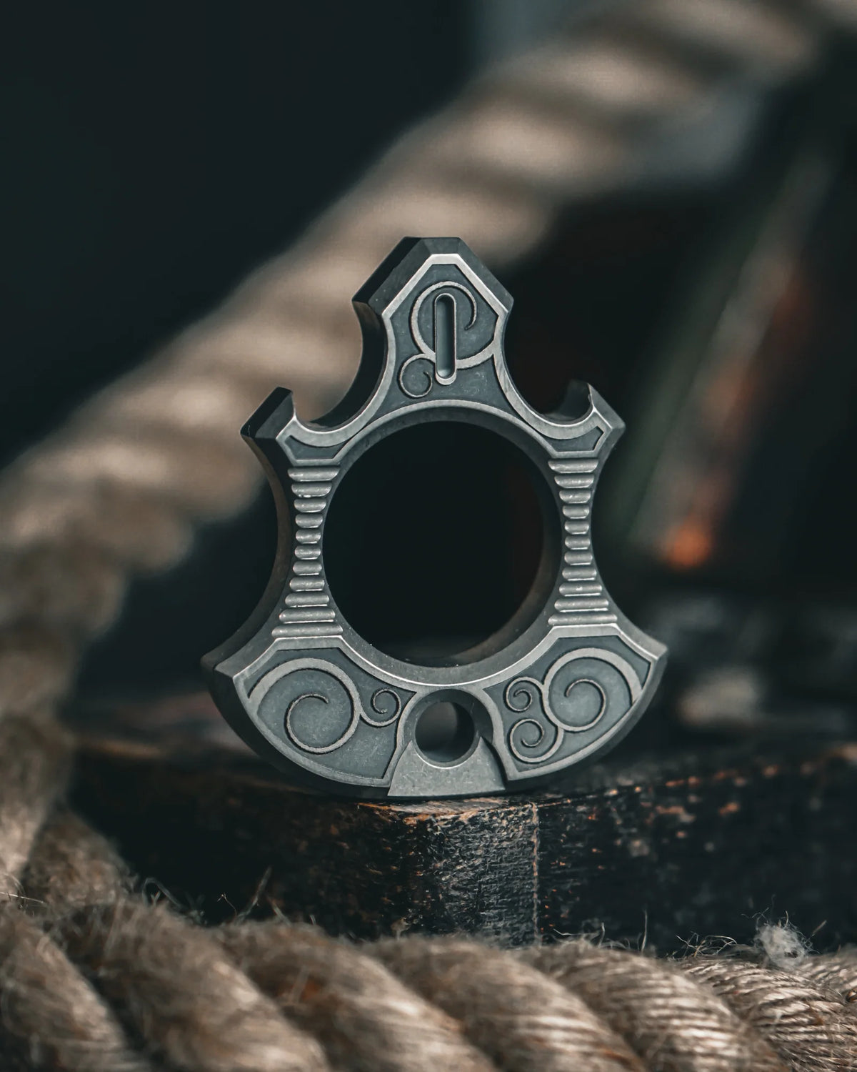 Titanium Bottle Opener Tool with Stonewashed or Elden Edition Finish and Tritium Slots · Machined Grade 5 titanium plate c