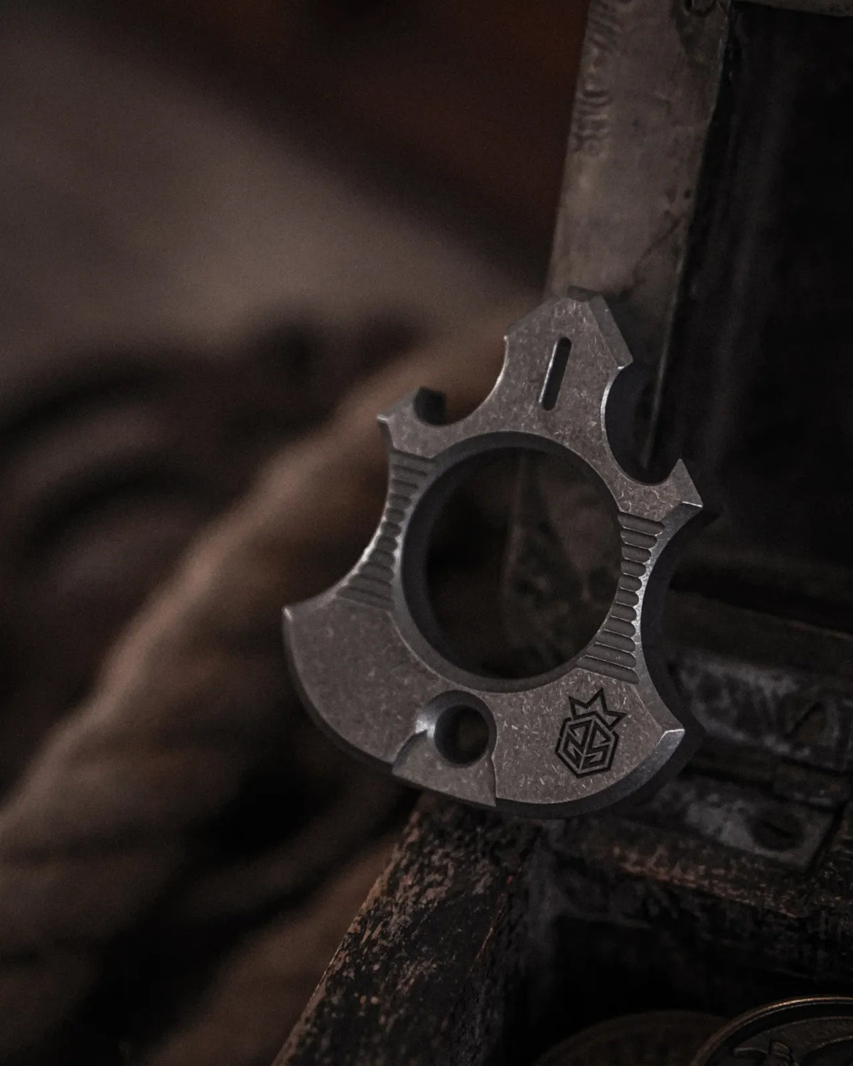 Titanium Bottle Opener Tool with Stonewashed or Elden Edition Finish and Tritium Slots · Machined Grade 5 titanium plate c