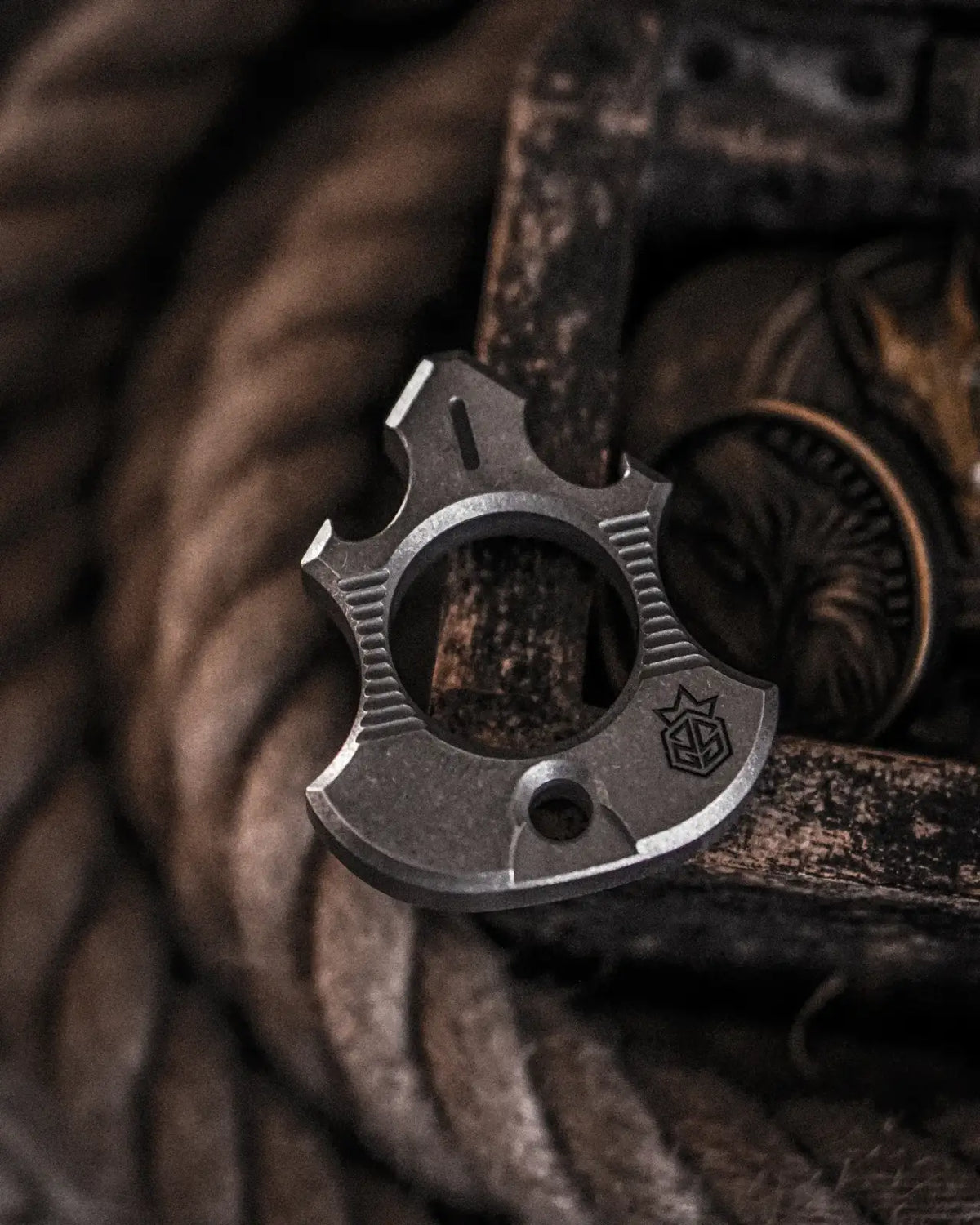 Titanium Bottle Opener Tool with Stonewashed or Elden Edition Finish and Tritium Slots · Machined Grade 5 titanium plate c
