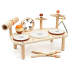 Toddler Drum Set, 11-Piece Wooden Montessori Music Toy with Drums, Triangle, Maracas, Bells and Cymbals
