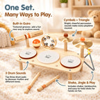 Toddler Drum Set, 11-Piece Wooden Montessori Music Toy with Drums, Triangle, Maracas, Bells and Cymbals