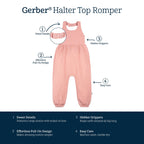 Toddler Girls Rose Pink Halter Romper in Lightweight 100% Cotton Gauze for Warm-Weather Days