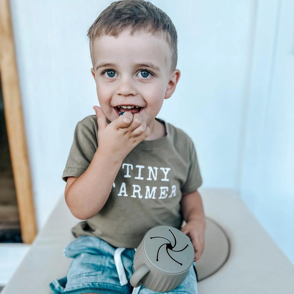 Toddler Snack Cup with Two Lids, Easy-Grip Handles and Dishwasher-Safe Silicone for On-the-Go Feeding