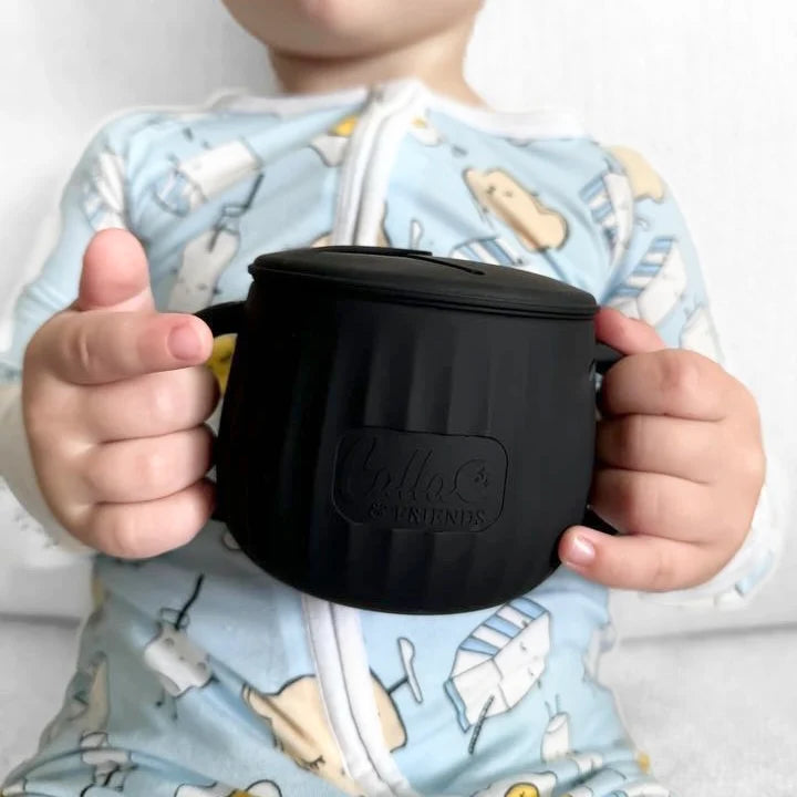 Toddler Snack Cup with Two Lids, Easy-Grip Handles and Dishwasher-Safe Silicone for On-the-Go Feeding