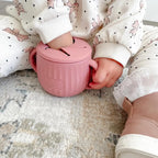 Toddler Snack Cup with Two Lids, Easy-Grip Handles and Dishwasher-Safe Silicone for On-the-Go Feeding