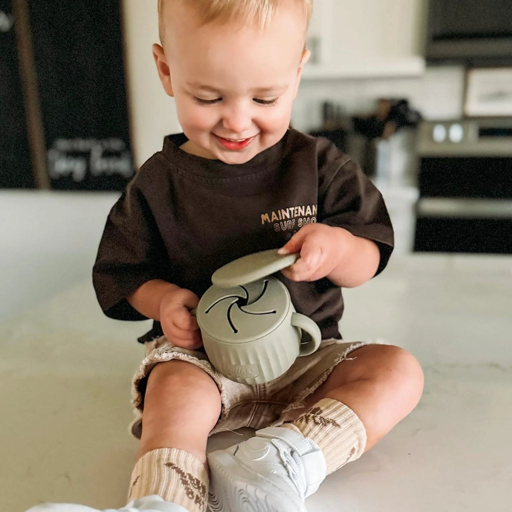Toddler Snack Cup with Two Lids, Easy-Grip Handles and Dishwasher-Safe Silicone for On-the-Go Feeding
