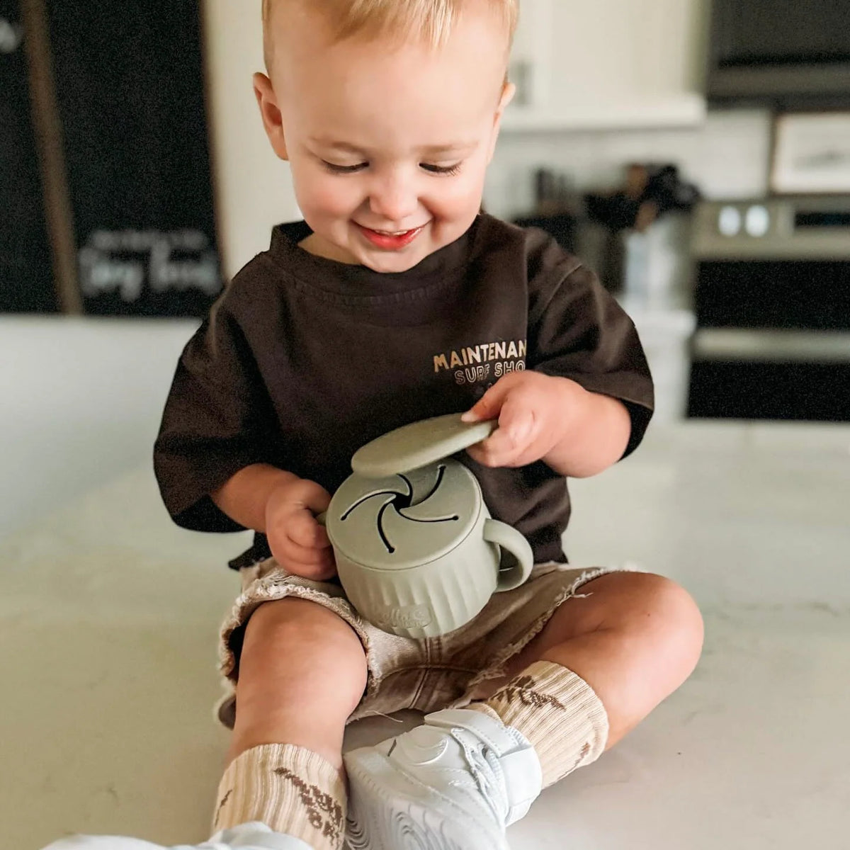 Toddler Snack Cup with Two Lids, Easy-Grip Handles and Dishwasher-Safe Silicone for On-the-Go Feeding