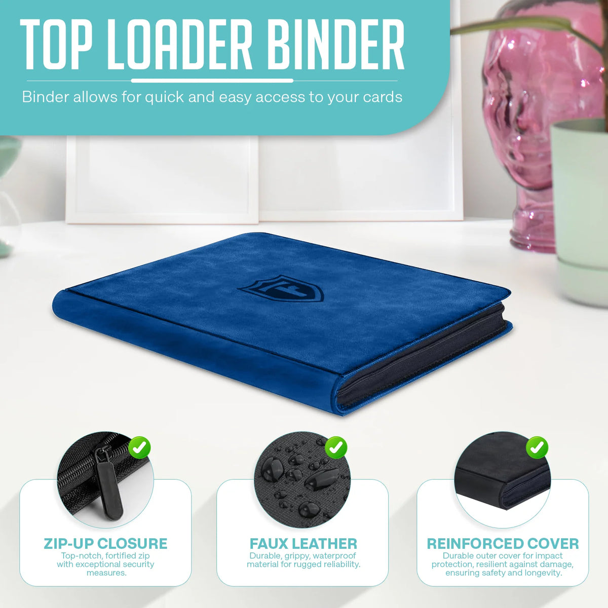 Top Loader Binder for 288 Trading Cards in 3 x 4 Inch Toploaders, Featuring Side-Loading Sleeves