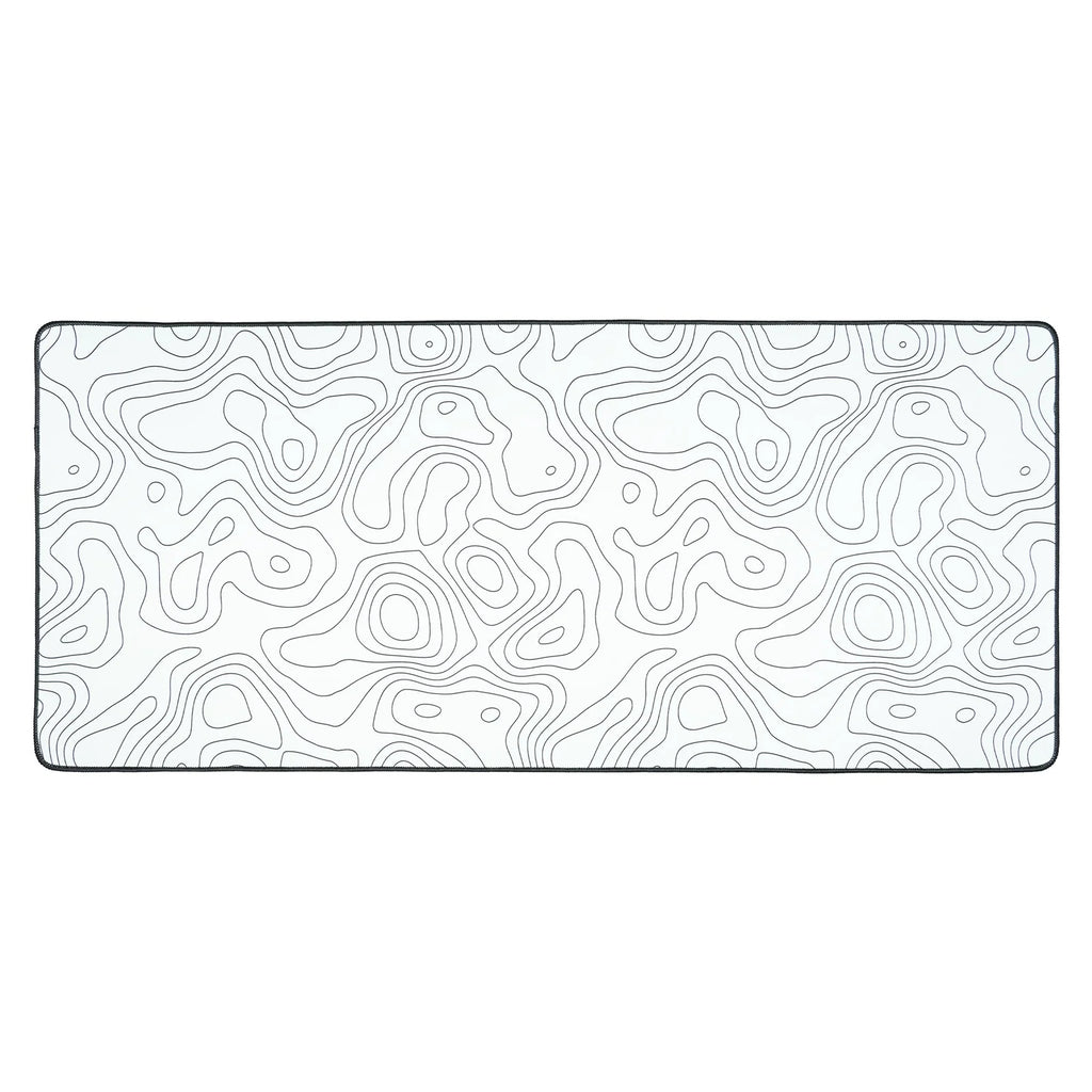 Topographic Desk Mat with Anti-Slip Rubber Base, Waterproof Surface and Smooth Mouse Control Cloth, 400 x 900 mm — White