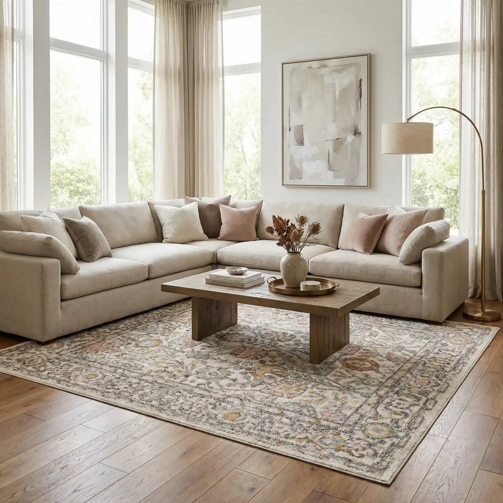 Traditional Area Rug in a Multicolor Palette, Machine Woven