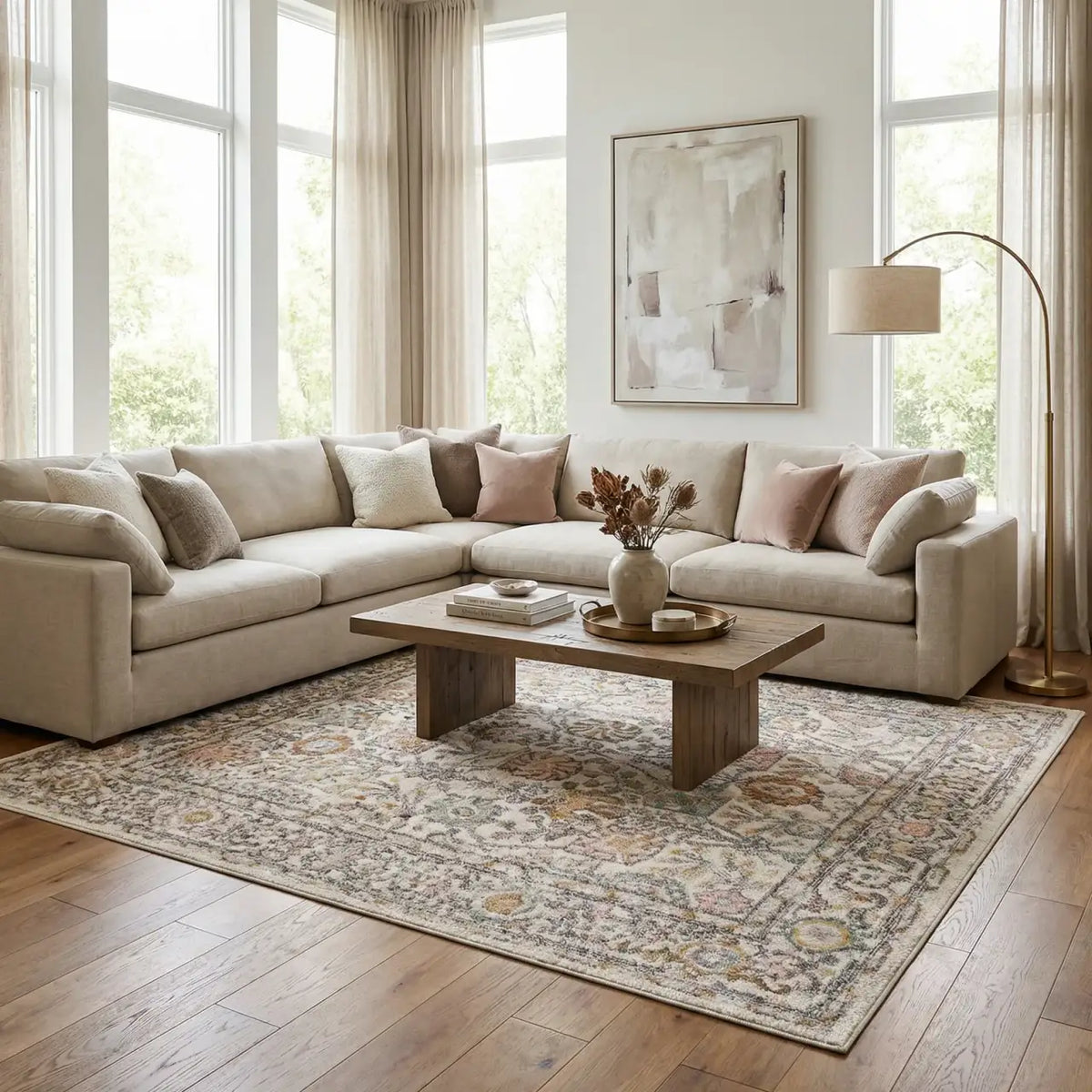 Traditional Area Rug in a Multicolor Palette, Machine Woven