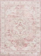 Traditional Area Rug in Pale Pink and Cream, Machine-Woven